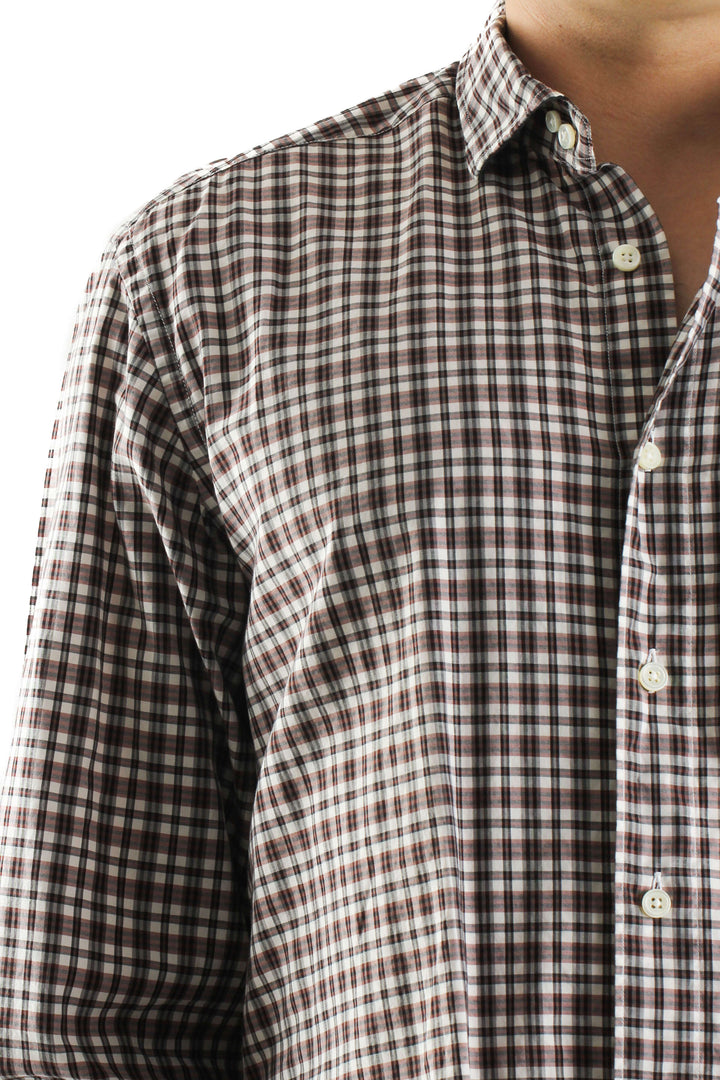 Camisa Ermenegildo Zegna blanco y café, vista lateral – ClosetRehab