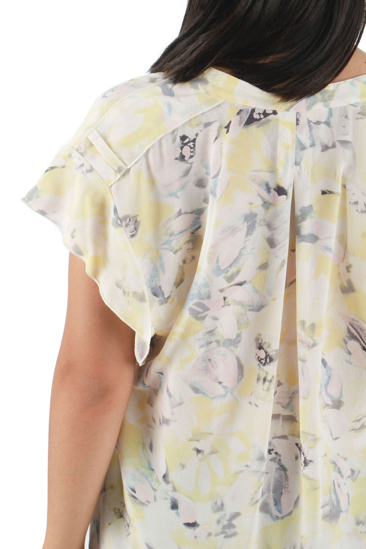 Blusa Rebecca Taylor amarillo y estampado, vista lateral – ClosetRehab