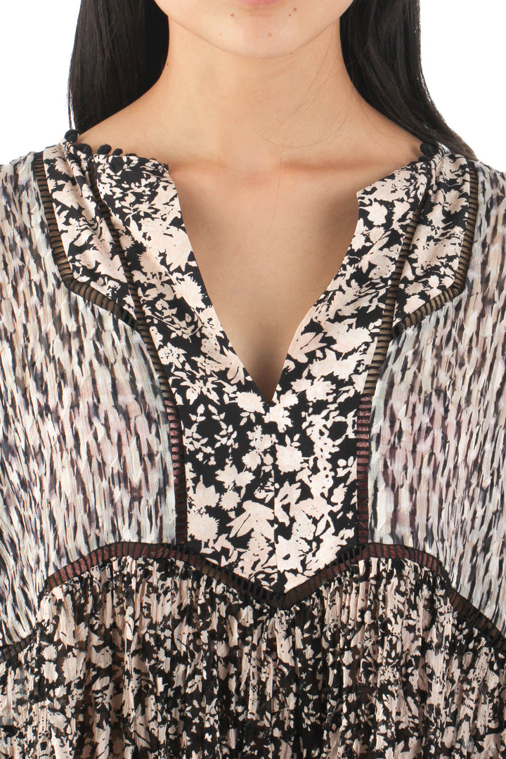 Blusa Rebecca Taylor estampado y negro, vista lateral – ClosetRehab