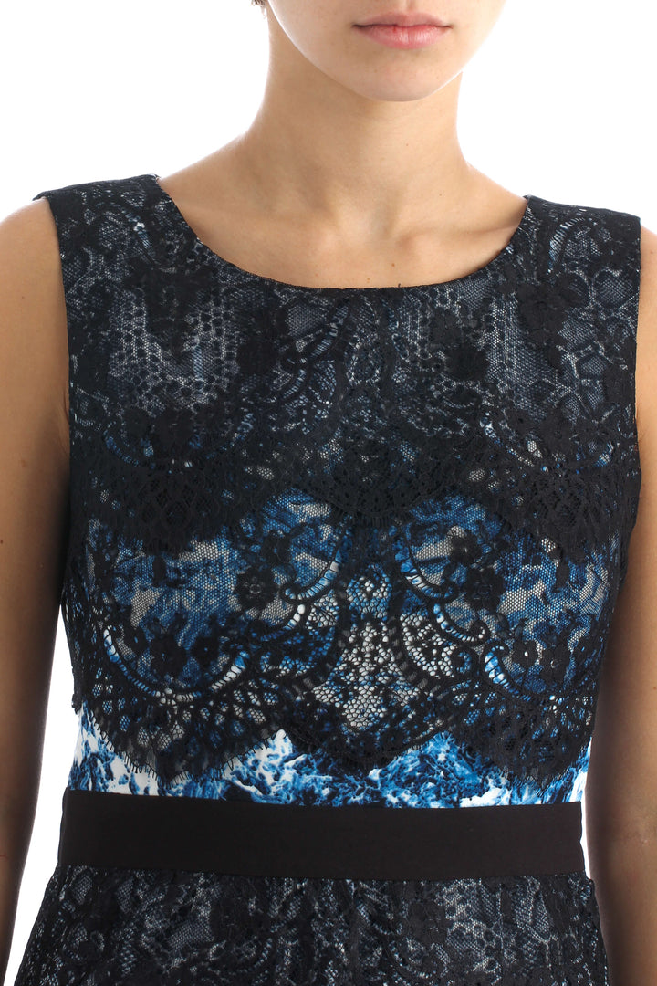 Vestido BCBG Maxazria azul y negro, vista lateral – ClosetRehab