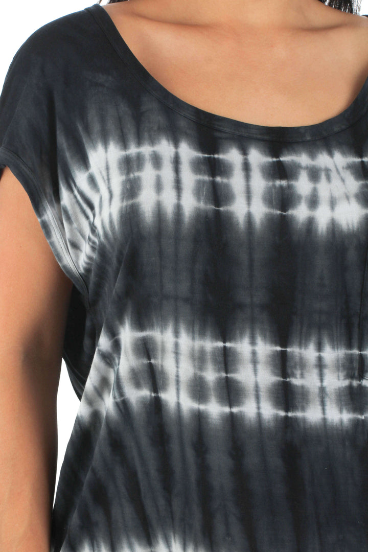 Blusa Go Couture azul y estampado, vista lateral – ClosetRehab
