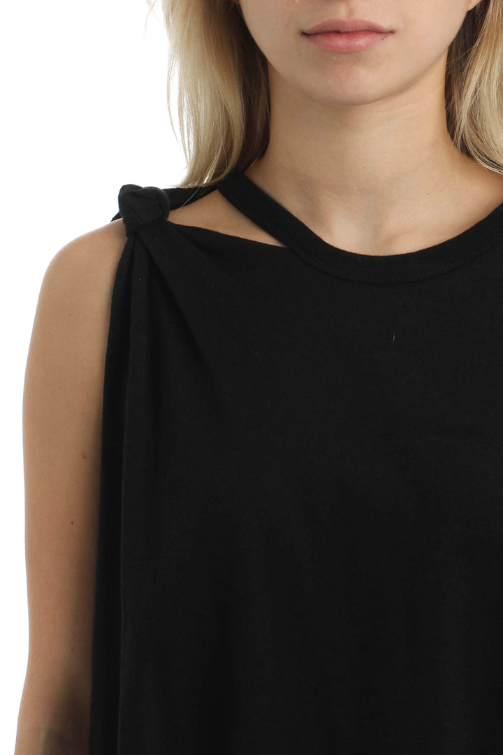 Blusa Current/Elliott negra sin mangas con nudo en el hombro, detalle del frente