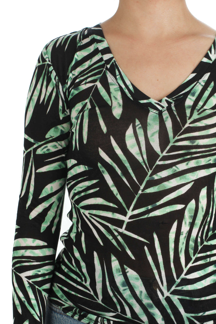 Blusa BCBG Maxazria estampado y verde, vista lateral – ClosetRehab