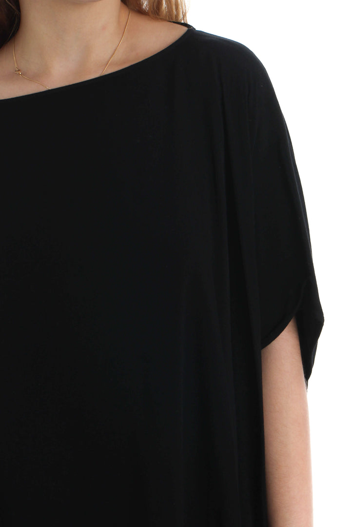 Blusón Diane von Furstenberg negro de corte amplio, detalle del frente
