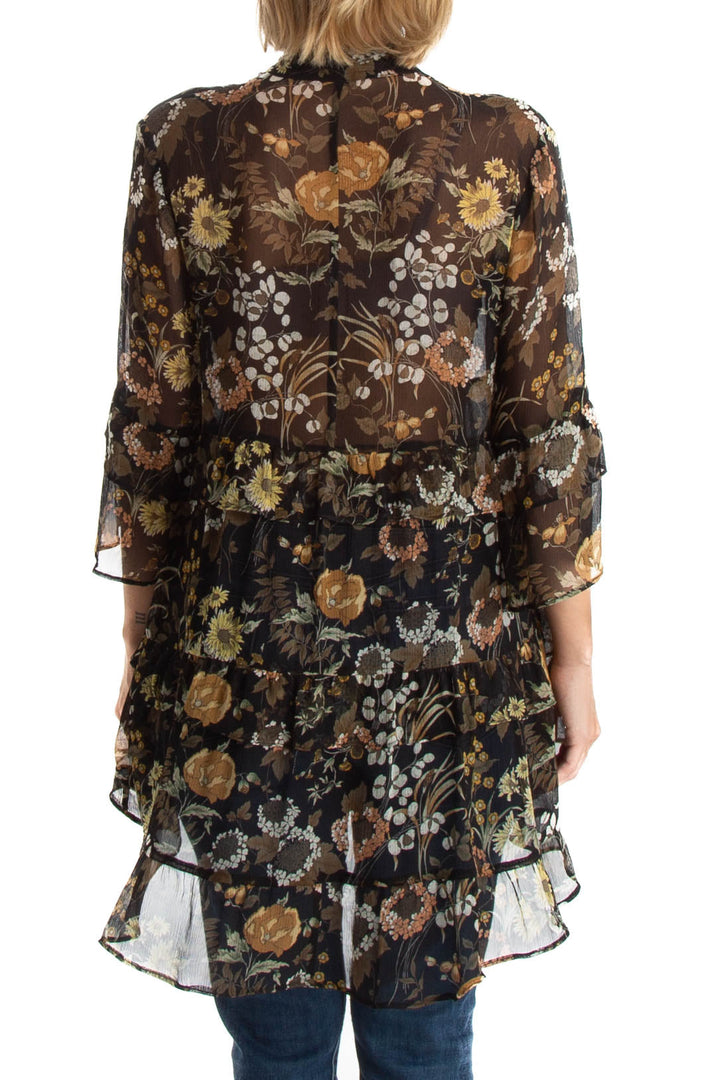 Blusa Robert Rodriguez floral transparente de manga larga, vista posterior