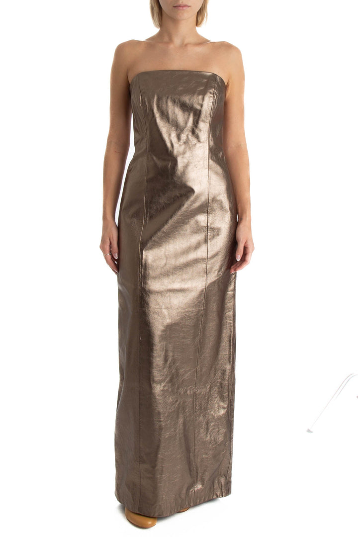 Vestido David Meister dorado, vista frontal – ClosetRehab