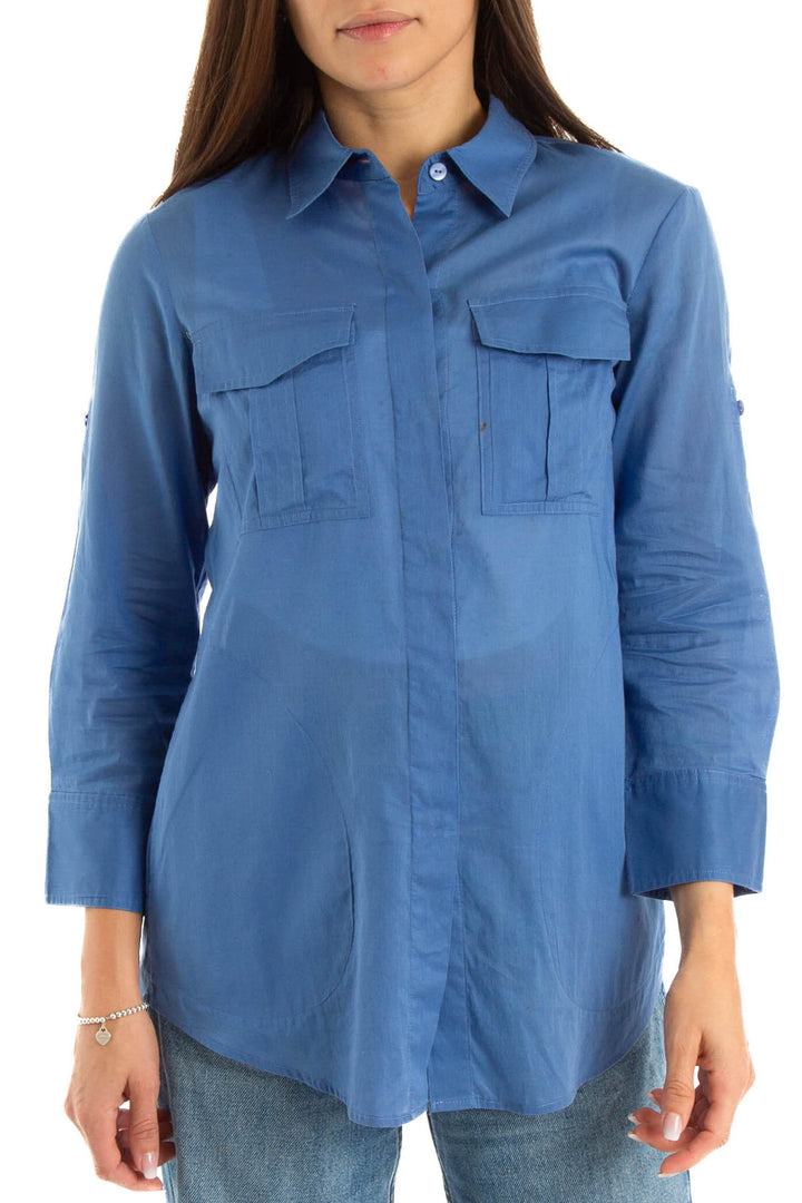 Blusa Theory azul, vista frontal – ClosetRehab