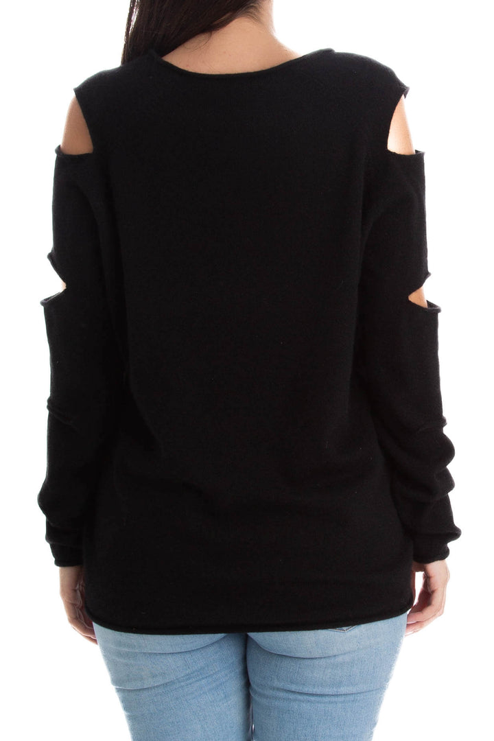 Suéter Aqua Cashmere negro, vista lateral – ClosetRehab