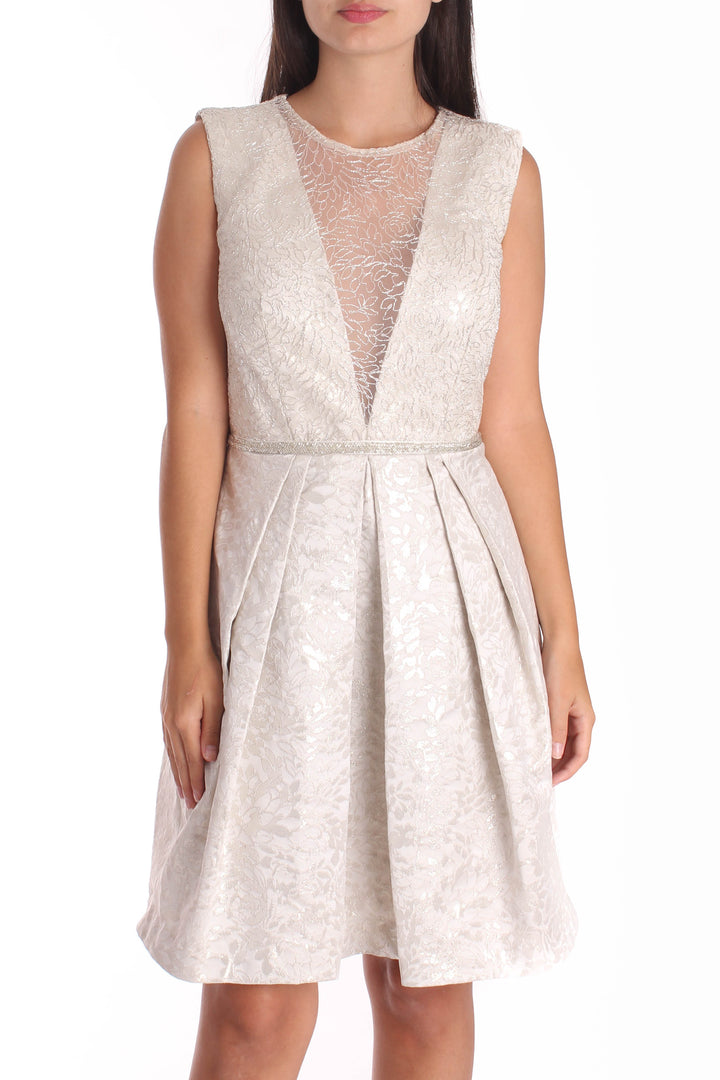 Vestido Carmen Marc Valvo beige, vista frontal – ClosetRehab